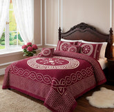 Four Border Jacquard Velvet Bed Sheet 5Pcs-MAROON